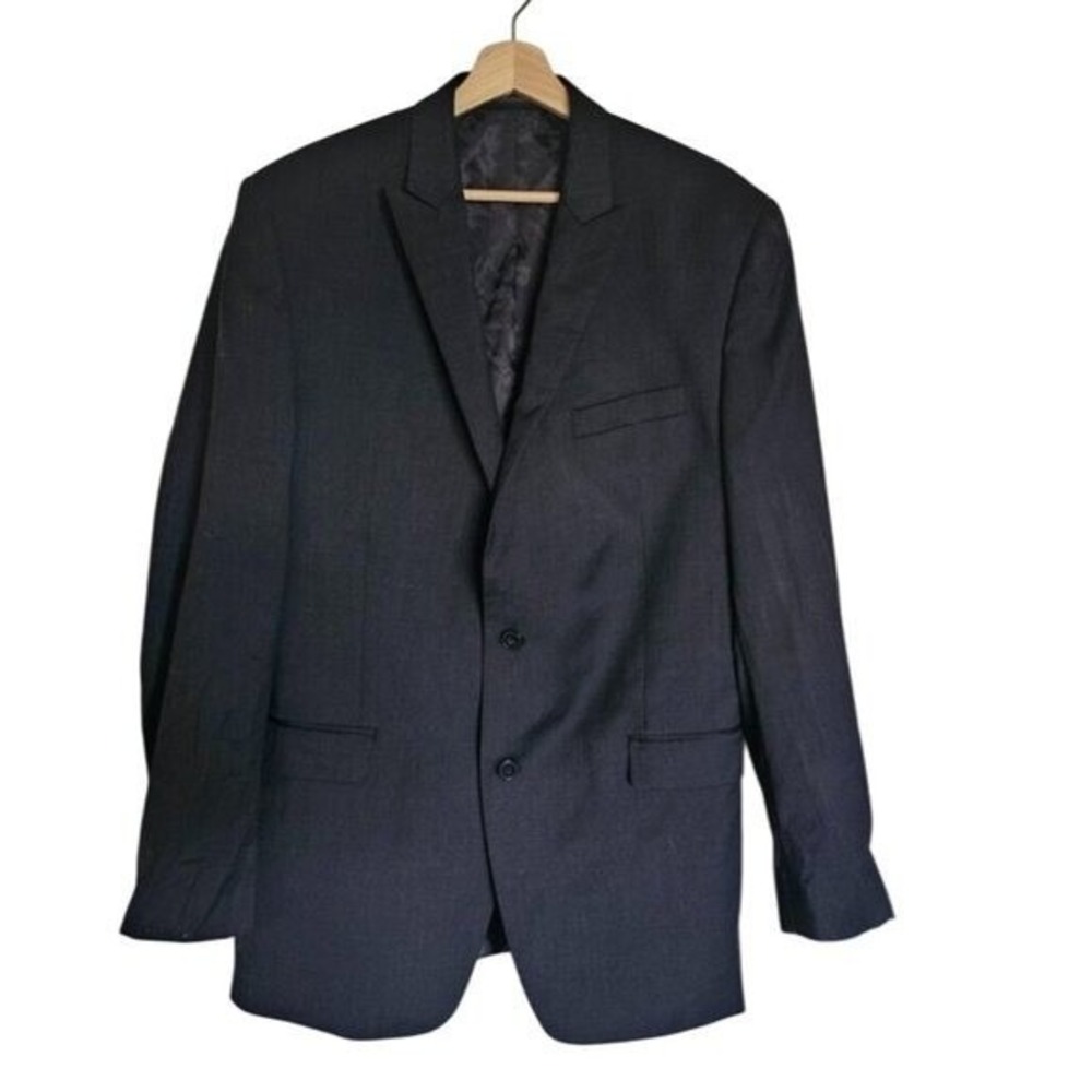 Calvin Klein Wool Blazer Mens 42L‎ Charcoal Black 100%wool two button